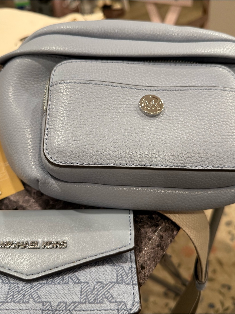 Michael Kors Light Blue Pebbled Leather Crossbody Belt Bag